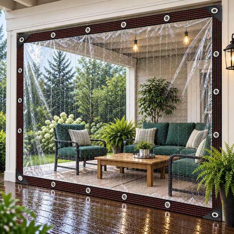 Bâche transparente imperméable avec œillets, 160 g/m², 2 x 3 m – Bâche de protection pluie pour extérieur / Housse résistante aux intempéries pour terrasse (1/5)