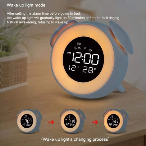 Wecker, Wecklicht, Sonnenaufgangs-/Sonnenuntergangssimulation, Nachttischlampe, farbiges Nachtlicht, Doppelwecker (mit 25 Musiktiteln und Schlummerfunktion) (weiß)