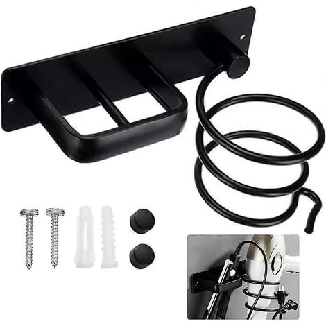 Support pour sèche-cheveux, support mural pour sèche-cheveux, support pour sèche-cheveux, support en aluminium pour lisseur, noir, trous nécessaires (1/5)