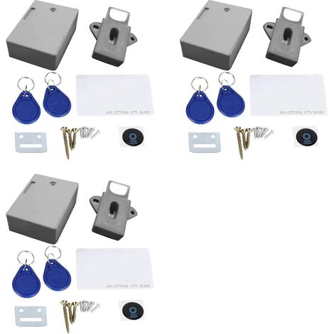 Trois serrures électroniques RFID pour armoires, conception dissimulée à monter soi-même, adaptées aux armoires en bois, armoires de rangement, tiroirs, armoires à chaussures, etc., serrures dissimulé (1/5)