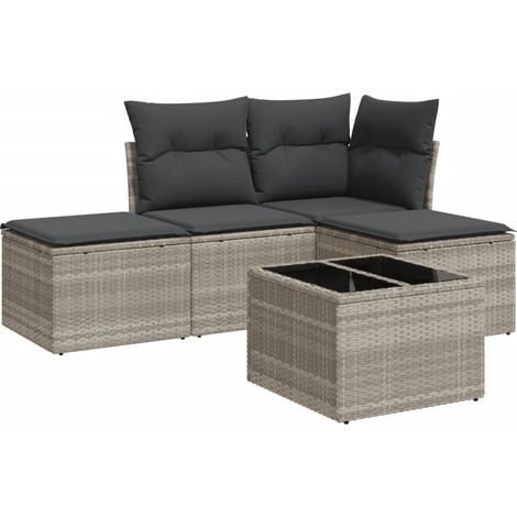 Set Divano da Giardino 5 pz  Salotto da Giardino con Cuscini Grigio Chiaro Polyrattan (1/5)