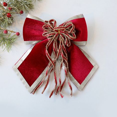 Bow - Red Velvet Christmas Bow with Gold Trim - Pre-Tied Decorative Bow for Tree Wreath Garland Door Outdoor Décor - 1 Piece (1/5)