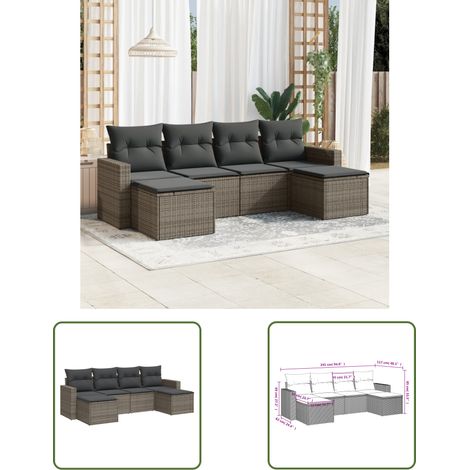 The Living Store Salon de jardin 6 pcs avec coussins gris résine tressée - Salon De Jardin - Meuble Extérieur - Résine Tressée - Canapé D'extérieur - Set Salon De Jardin (1/3)
