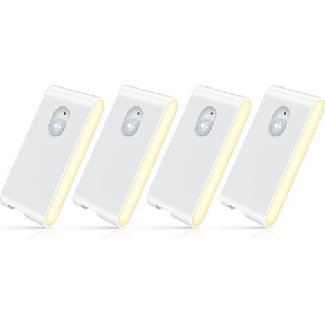Lampe LED Sans Fil - Éclairage d'Escalier avec Capteur de Mouvement - Montage Magnétique - Pour Escaliers Chambres Salles de Bains Couloirs Cuisines - Noir - 4 Pièces - Blanc Chaud