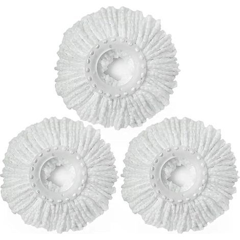 Lot de 3 têtes de Rechange pour Balai Magique Rotatif à 360°, recharges de serpillère en Microfibre, Forme Ronde, Taille Universelle Standard (1/5)