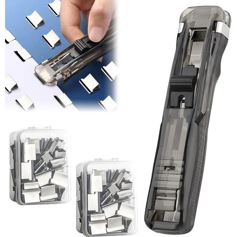 Agrafeuse Transparente Sans Agrafe – Mini Distributeur de Clips, Agrafeuse Sans Agrafe Réutilisable avec Pince Papier, Pince à Clips Portable, Push Stapler pour Bureau et Maison (1/5)