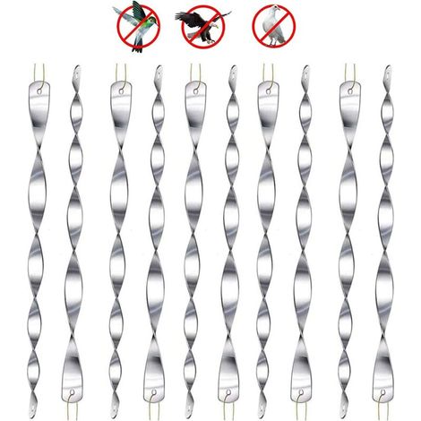 (Argent) 10 pièces répulsif pour oiseaux, répulsif réfléchissant pour oiseaux, 30cm spirale lumineuse réfléchissante 360 degrés pour balcons, arbres fruitiers, jardins potagers.