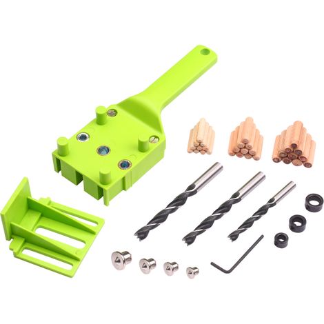 Kit 41 pièces gabarit cheville vert – Poinçon trou droit – Mèches 6/8/10 mm – Guide métal – Assemblage bois