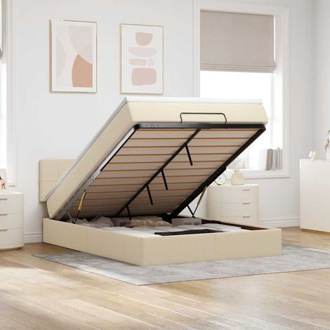 Ottomane Bett mit Matratze & LEDs Creme 140x200 cm Stoff (1/5)