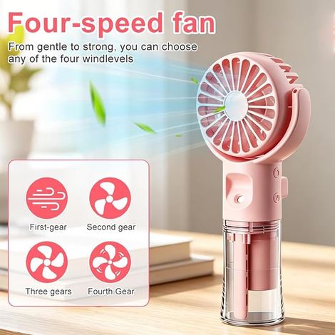 Mini Portable Fan, Misting Fan, USB Rechargeable Pocket Fan with Water Mist, Silent Portable Fan for Home, Office, Travel (Pink) (1/4)