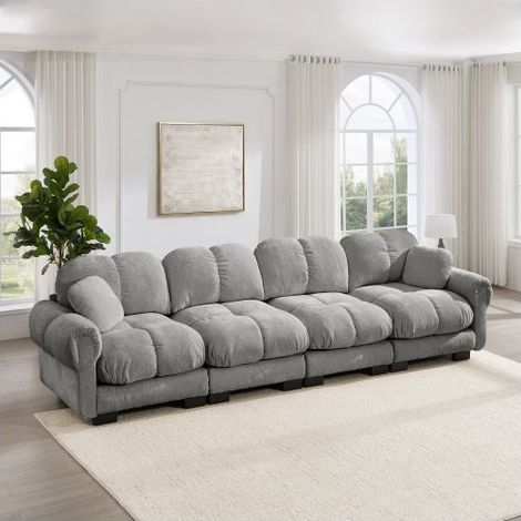 Canapé Modulable 4 Places 330cm Tissu Chenille Gris - Canapé Composable - Design Ergonomique, Coussins Épais, Montage Facile (1/5)