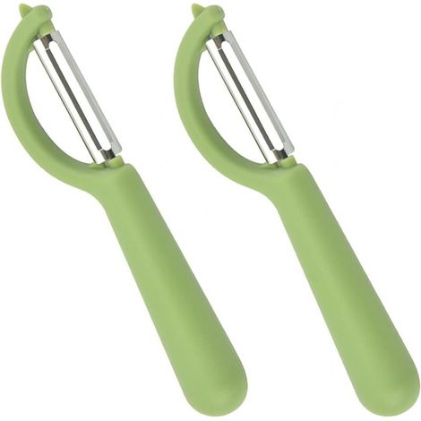 Éplucheur Universel (2 Pcs), Éplucheur pivotant en Acier Inoxydable, Couteau Cuisine avec Lame Tranchante pour Légumes Fruits, Vert (1/4)