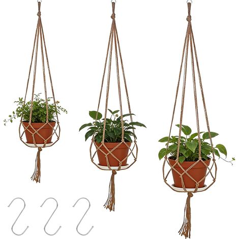 3 Pièces Cordes en Macramé avec Crochets, Cordes pour Pot de Fleur Plante Interieur, Pot Suspendu Suspension, 60cm 80cm 90cm, Décoration Maison et Balcon（Pot non inclus） (1/5)