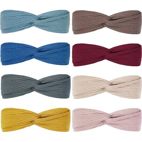 Juego de 8 diademas cruzadas para mujer, ideales para la limpieza facial y capilar. Diademas deportivas muy elásticas y absorbentes. (1/5)