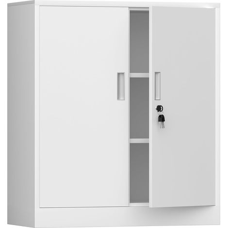 Armoire de Rangement en métal avec Portes verrouillables et 2 étagères réglables, Petite Armoire de Rangement verrouillable pour la Maison, Le Bureau, Le Garage (Blanc, 92H cm) (1/5)