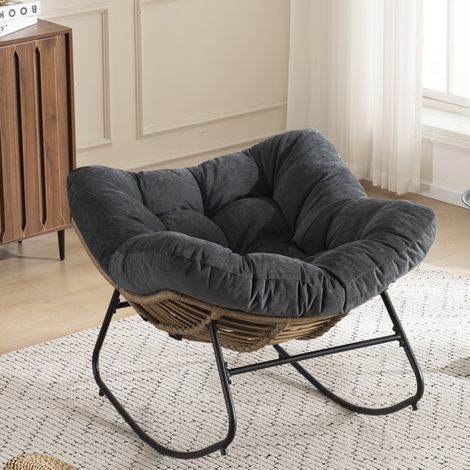 Chaise à bascule en chenille noire, fauteuil d’appoint moderne pour salon et chambre, OKWISH (1/5)