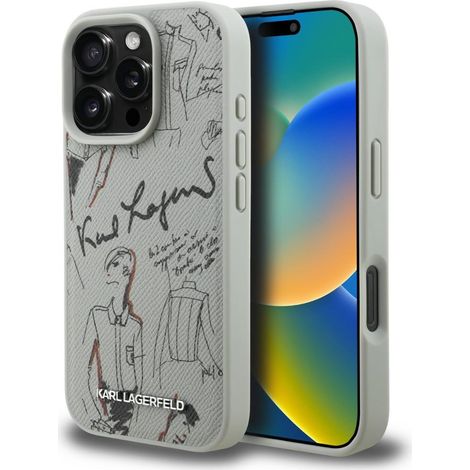 Funda MagSafe Karl Lagerfeld con estampado granulado y logotipo para iPhone 16 Pro Max (gris) (1/5)