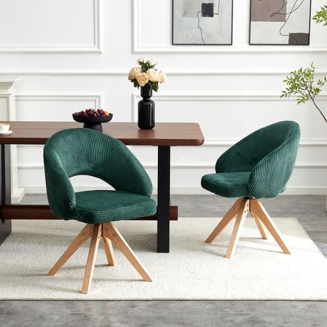 Silla Giratoria 2 Plazas en Terciopelo con Giro Silencioso 360°, Respaldo Envolvente, Madera Maciza, Verde Oscuro (1/5)