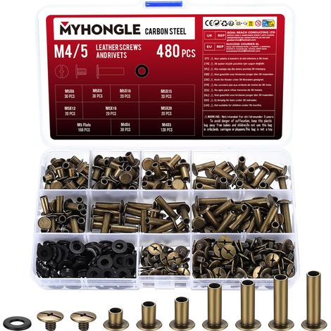 480 Pcs Vis à Chicago, Vis de Reliure, Rivets en Cuir, Rivet Cuir a Visser, Rivets pour Cuir, Rivets Cuir, Rivet à Visser en Métal, Rivets de Reliure pour DIY Collier Cuir Sac à Main Rivets(M4 M5) (1/5)