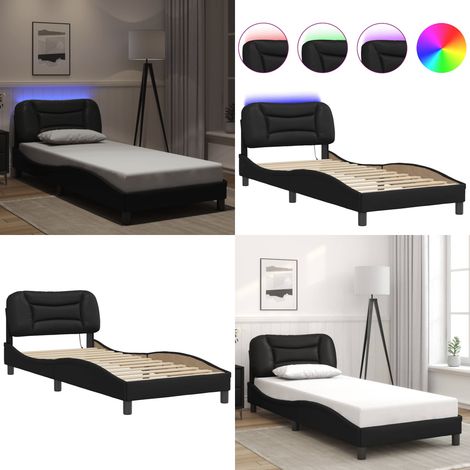 Bettgestell mit LED Schwarz 90x200 cm Kunstleder - Bettsofa - Schlafzimmermöbel - Doppelbett - Boxspringbetten - Lederbett - Home & Living (1/5)