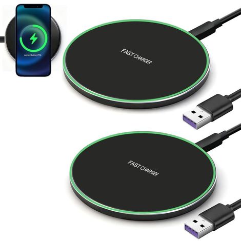 Base de carga inalámbrica Qi de 35 W, carga rápida, paquete de 2, compatible con iPhone 16/15/14/13/12/11 Pro Max, Galaxy S25 Ultra/S24 Plus/S23 FE/S22/S21, Google Pi XL 9 Pro 8, carga segura. (1/5)