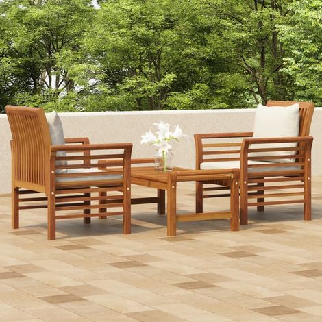 3-tlg. Garten-Lounge-Set mit Kissen Massivholz Akazie (1/5)
