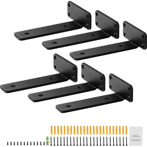 Mophorn Staffa per Mensola, 6 Pezzi, 210 x 100 x 45 mm, Staffe per Mensola Sospesa per Carichi Pesanti Staffa per Mensola a L, Opaca Spessa 5 mm, Staffa in Acciaio Capacita di Carico di 72,6 kg, Nero