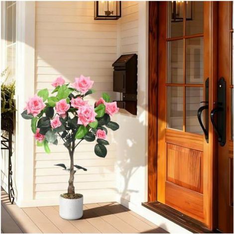 Plante Artificielle 75 cm, Rosier artificiel rose, balcon, chambre, bureau (1/4)