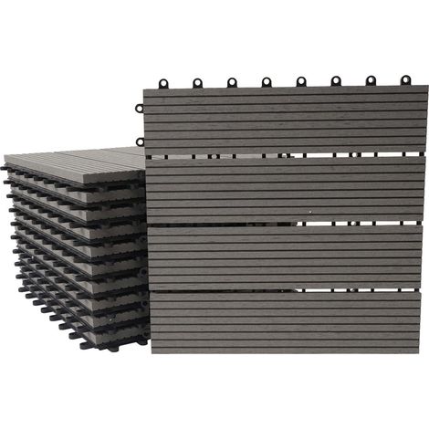 Lastre per terrazza x11 aspetto legno in WPC 30x30cm a clip 1m² balcone giardino esterno grigio 040005497