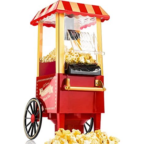 Machine à Pop-Corn - Appareil à Pop-Corn - Machine à Pop-Corn à Air Chaud Rapide - Sans Huile, sans Graisse - avec Tasse à Mesurer et Couvercle Supérieur Amovible - Revêtement Rouge Rétro