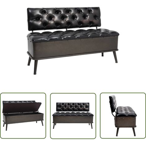 The Living Store Sitzbank mit Stauraum und Rückenlehne 110cm Schwarz Kunstleder - Vintage Möbel - Aufbewahrungsbank - Wohnzimmer Deko - Garderobe - Schuhschrank (1/5)