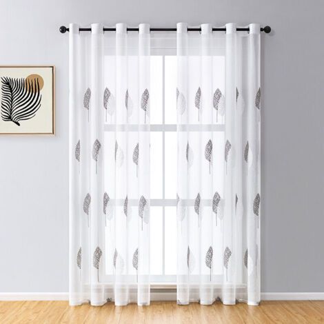 150x250CM, Gris + Blanc Rideau Salon-Beau avec Motif d'arbre, Rideaux Voilage à Oeillets, Décoration Rideau Voile, Voilage Fenetr (1/4)