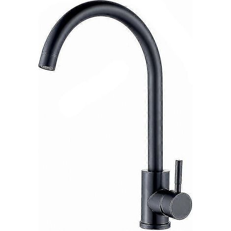 Robinet de cuisine monocommande en acier inoxydable, finition noir mat, diamètre 7 pouces, bec haut et eau chaude (1/5)