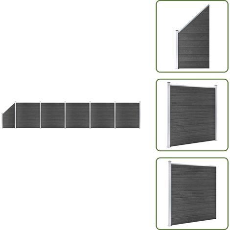 Zaunelement Set WPC 965x(105-186) cm Schwarz - Gartenzäune - WPC-Zäune - Holzzäune - Kunststoffzäune - Schwarz