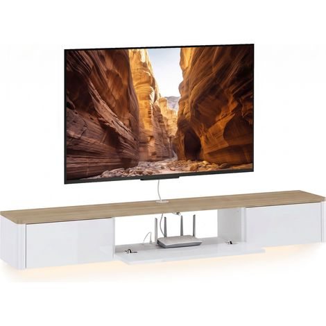 Meuble Tv Mural Jusqu'à Bois Blanc 2 Tiroirs Led (1/5)