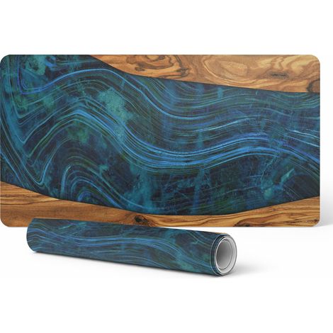 Alfombrilla de escritorio para teclado y accesorios, dise帽o de madera y olas, 100x50 cm.