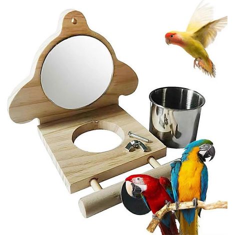 Perchoir en bois pour perruche avec miroir - Jouet pour oiseau - Perchoir pour perroquet (1/5)