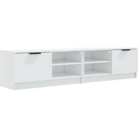 Lot de 2 meubles TV modernes en bois d'ingénierie blanc brillant 80 x 35 x 36,5 cm avec grand espace de rangement (1/5)