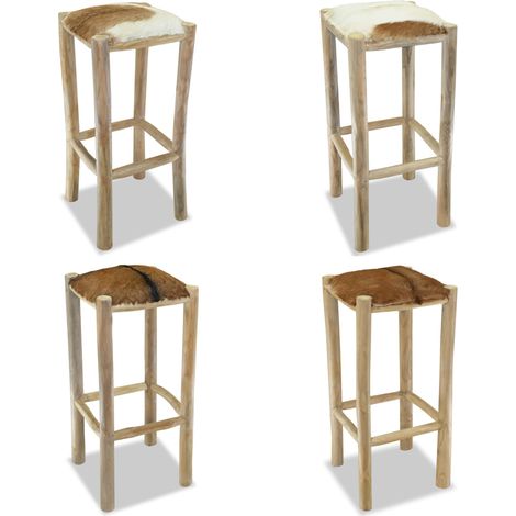 Tabouret de bar Cuir véritable et bois de teck solide - Tabouret De Bar - Chaise De Bar - Tabouret De Comptoir - Mobilier De Cuisine - Décoration Intérieure - Home & Living (1/5)