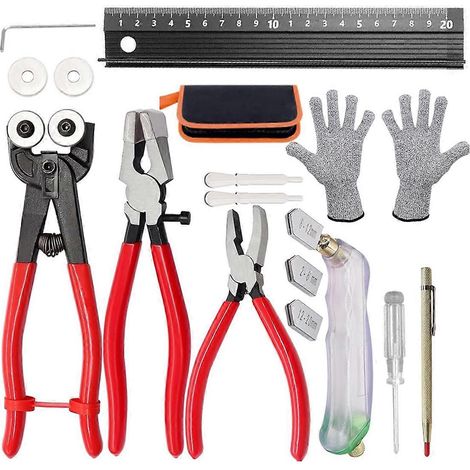 Ensemble de 16 outils de coupe-verre, pince à mosaïque de 20 cm, pince brise-verre de 20 cm, brise-verre de 15 cm-AquaForge