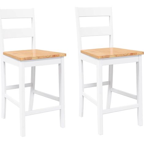 Tabourets de bar  Chaise de bar 2 pcs blanc bois massif d'hévéa (1/5)