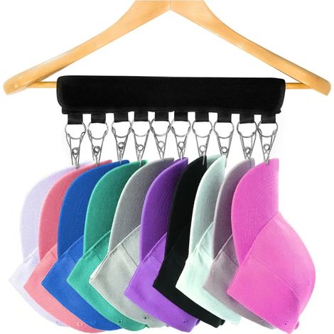 Porte-Casquette Crochet Mural pour Casquettes et Chapeaux, Organisateur de Casquettes avec Fixation Murale, Support à Casquettes pour Armoire, 4 Crochets, Noir (1/3)