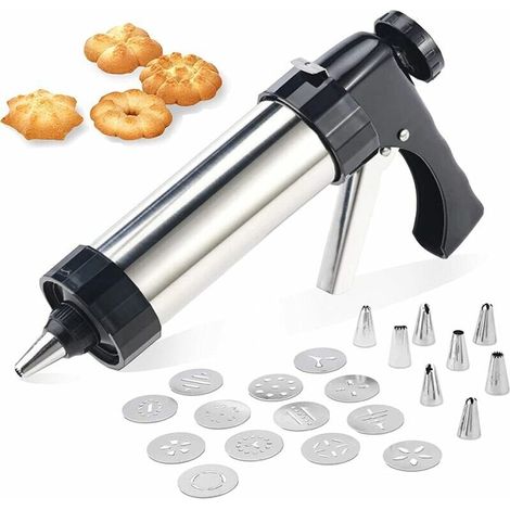 Machine à churros Guazhuni Churros Maker Seringue à pâtisserie professionnelle en acier inoxydable Presse à biscuits Pistolet à pâtisserie avec 13 disques à biscuits et 8 buses de production (1/5)