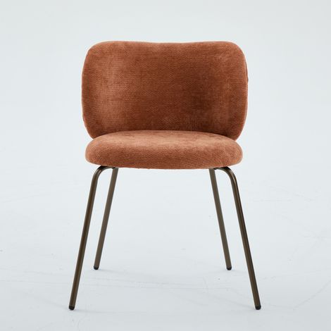 Chaise à manger chenille orange dossier, en chenille, rembourré, pour cuisine et salle à manger, style contemporain pour cuisine moderne