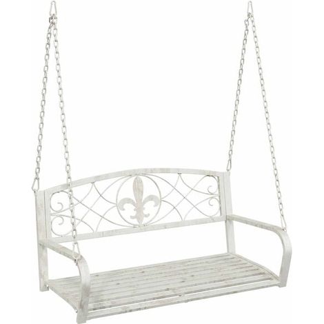Banc suspendu en acier, 110,5 x 59 x 55 cm, blanc vintage. (1/5)