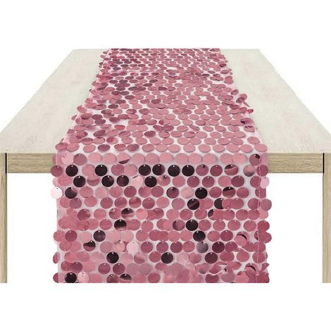 Nappe à sequins résistante et lavable, idéale pour ajouter une touche d'éclat à tous vos événements, fêtes prénatales et autres célébrations. Couleur rose. (1/5)