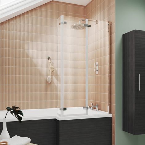 Nuie Pacific L-Shaped Double Hinged Bath Screen 1400mm H x 810mm W - 6mm Glass (1/4)