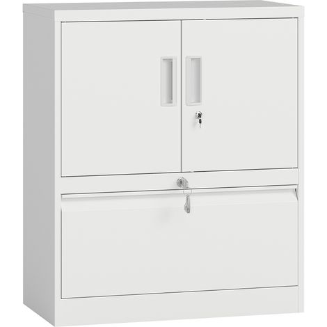 Armoire, en acier, 2 portes, verrouillable, avec étagères, pour bureau, étagères réglables blanches, rangement pratique