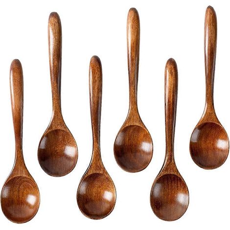 Lot de 6 cuillères en bois de 16,5 cm (6,5 pouces) – Idéales pour la soupe, manger, et pour vider les bocaux et les boîtes. (1/5)
