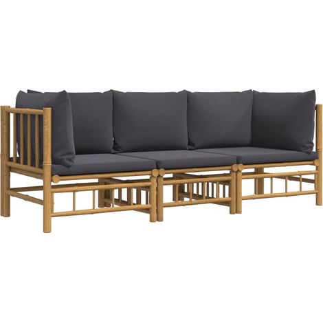 Mobili da giardino mobili da esterno Set di mobili da 3 pezzi con cuscini in bambù grigio scuro 020015967